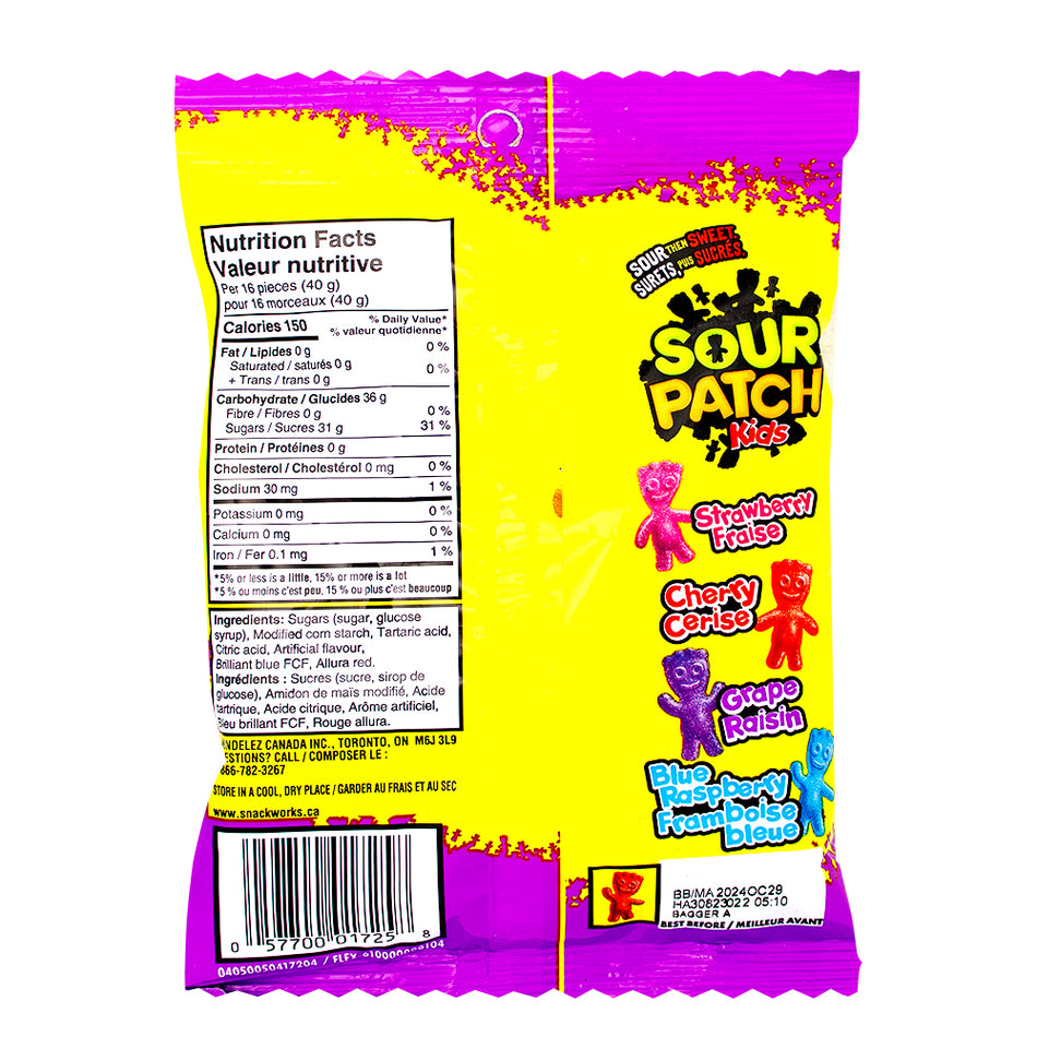 Maynards Sour Patch Kids Berries Candy 150g - 12 Pack Nutrition Facts Ingredients