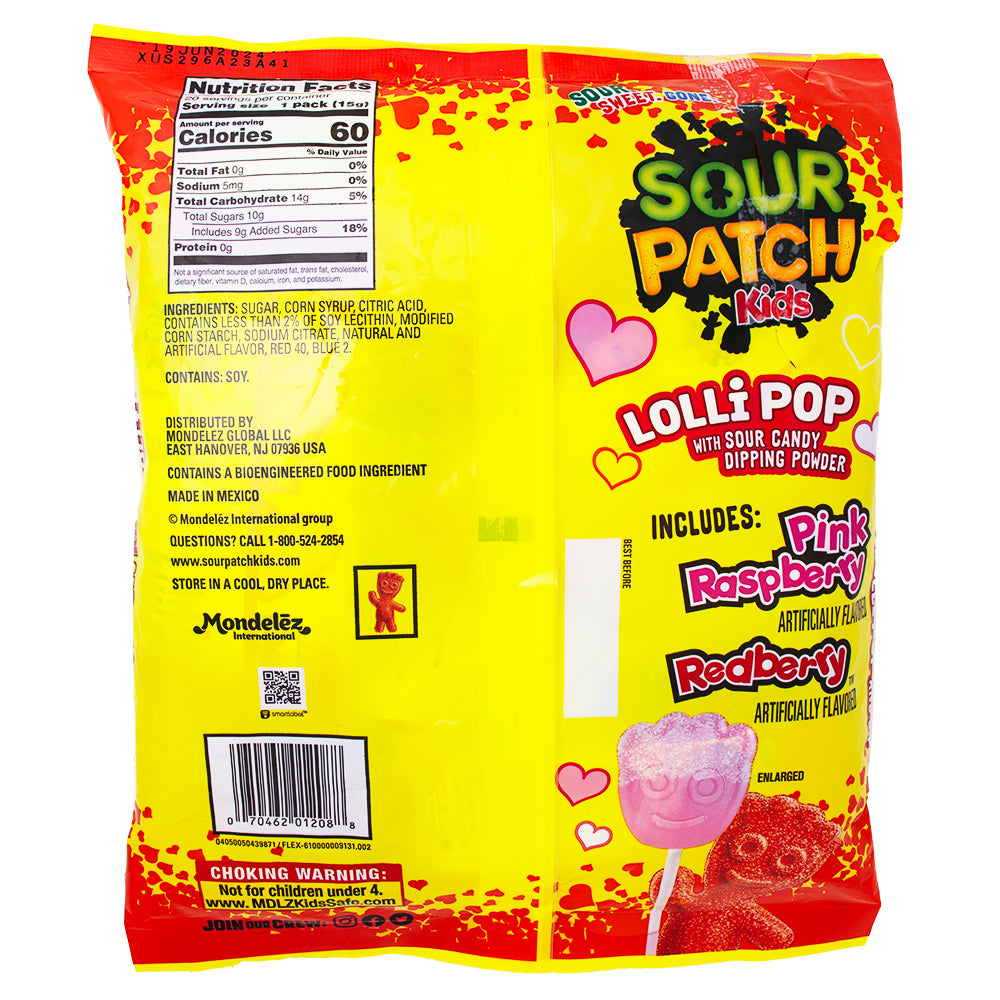 Sour Patch Kids Lollipop with Sour Dipping Powder 20 Pieces 10.58oz - 1 Bag Nutrition Facts Ingredients - Lollipop - Sour Patch Kids - Valentines Day - Candy Store