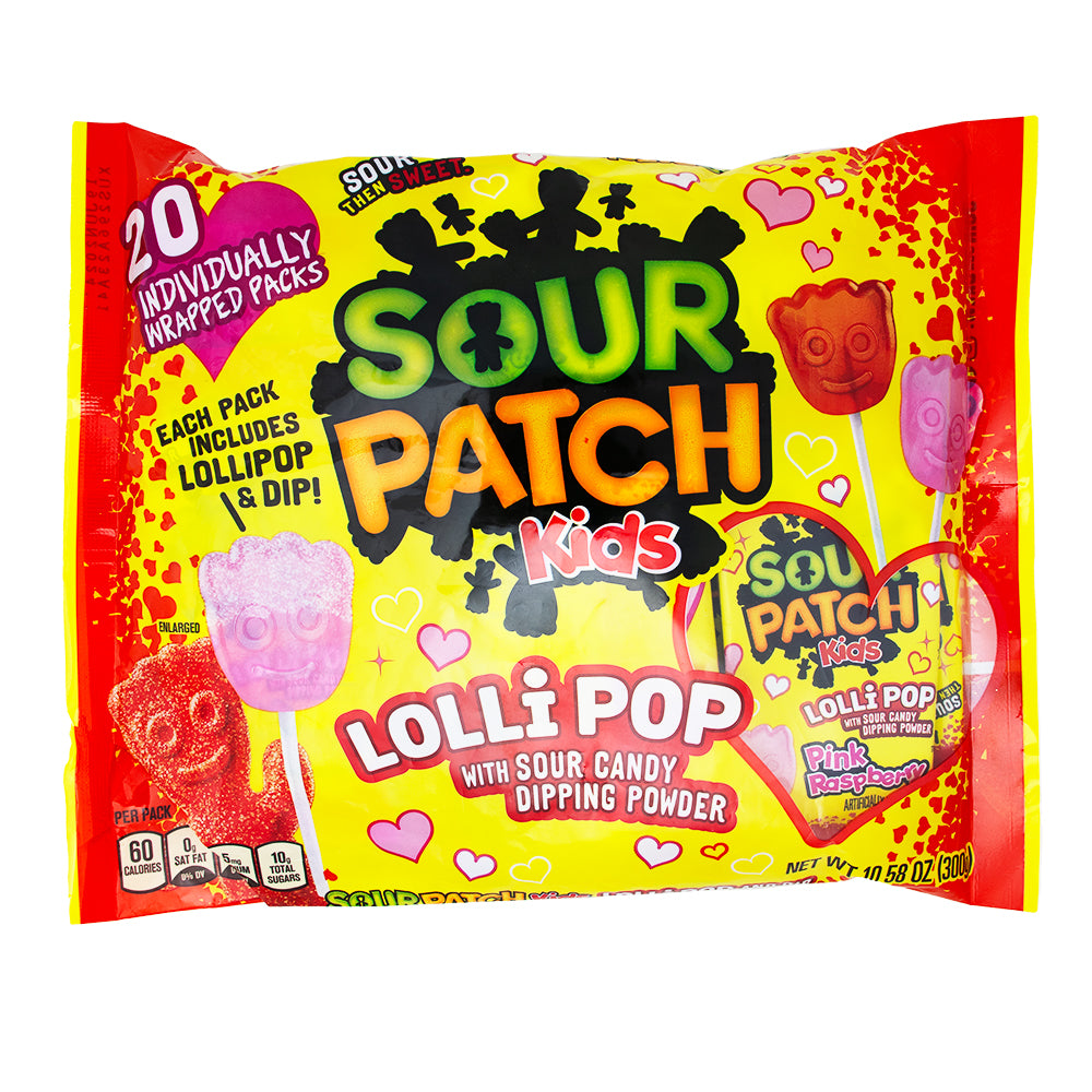 Sour Patch Kids Lollipop with Sour Dipping Powder 20 Pieces 10.58oz - 1 Bag - Lollipop - Sour Patch Kids - Valentines Day - Candy Store