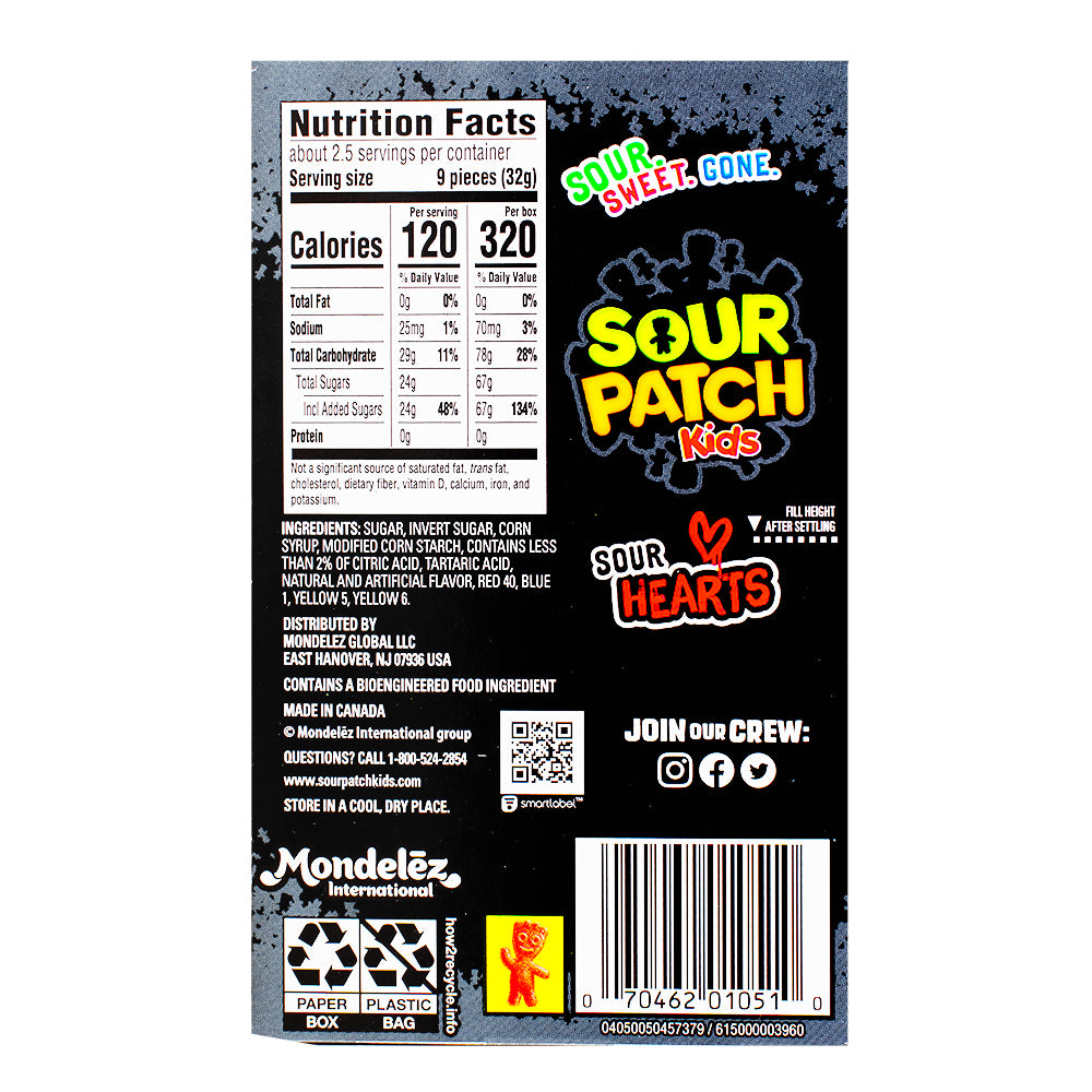 Sour Patch Kids Sour Hearts Black Raspberry Theatre Box - 3.08oz - 12 Pack Nutrition Facts Ingredients - Sour Patch Kids - Sour Patch Kids Sour Hearts - Sour Patch Kids Black Raspberry Sour Hearts - Valentine's Day Candy - Valentines Candy