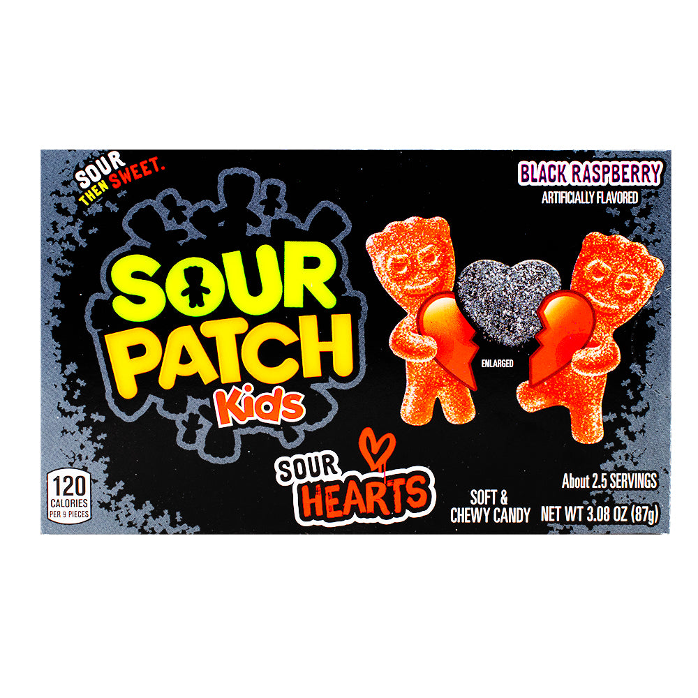 Sour Patch Kids Sour Hearts Black Raspberry Theatre Box - 3.08oz - 12 Pack - Sour Patch Kids - Sour Patch Kids Sour Hearts - Sour Patch Kids Black Raspberry Sour Hearts - Valentine's Day Candy - Valentines Candy