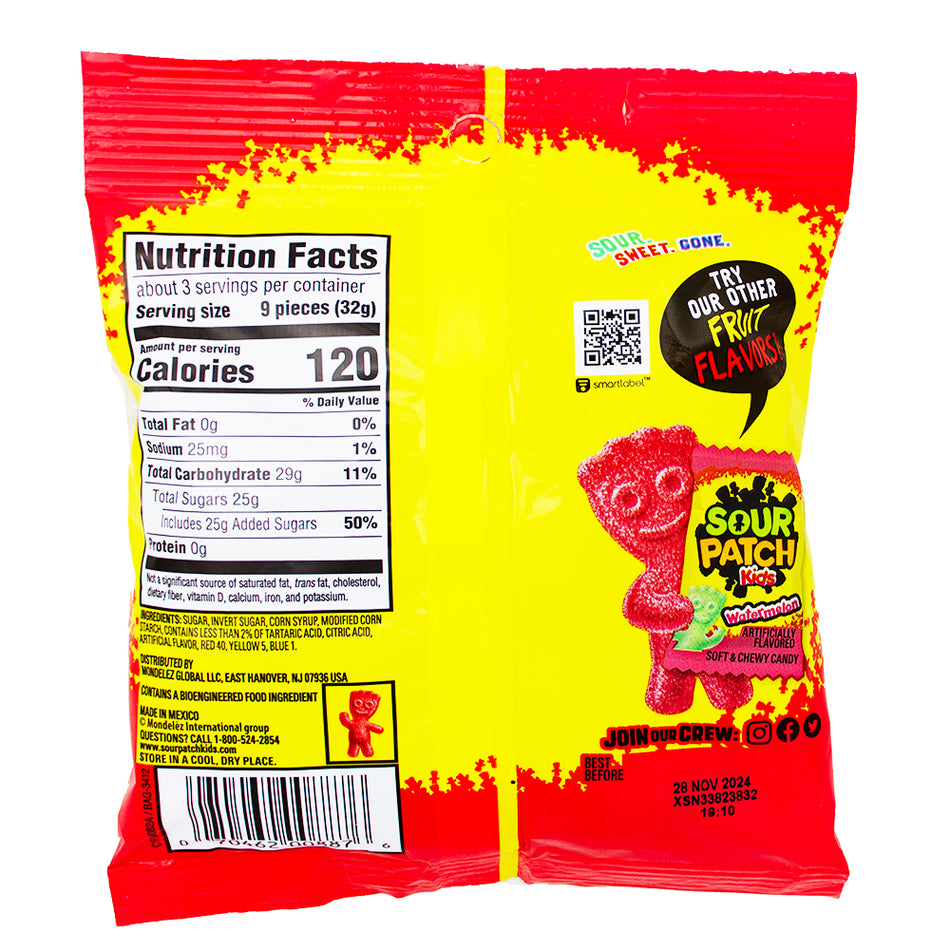 Sour Patch Kids Strawberry 3.6oz- - 12 Pack  Nutrition Facts Ingredients