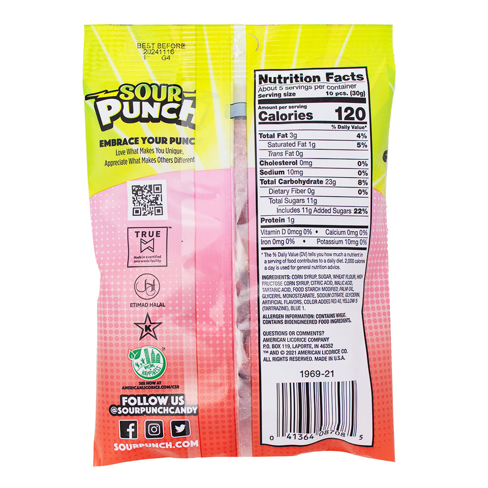 Sour Punch Mini Bites Rad Reds Pouch 5oz - 12 Pack  Nutrition Facts Ingredients