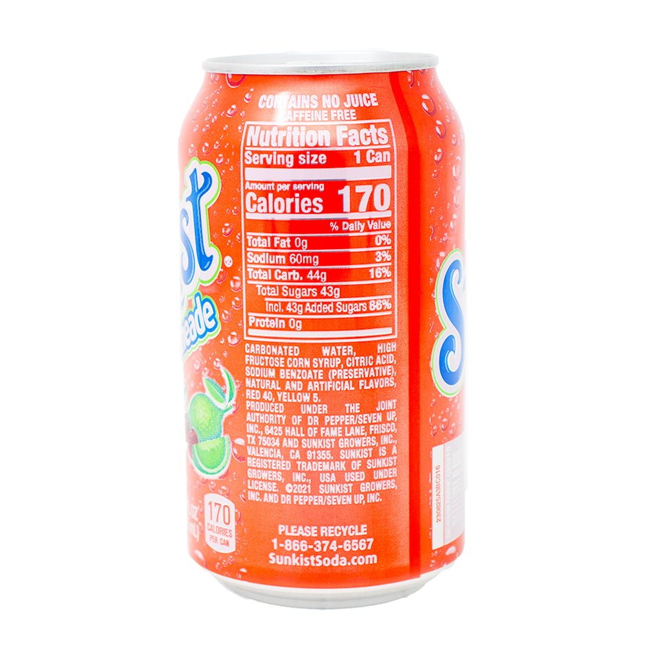 Sunkist Cherry Limeade Soda 355mL - 12 Pack  Nutrition Facts Ingredients