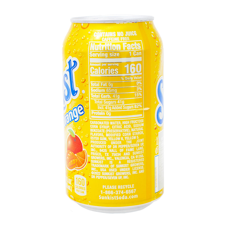 Sunkist Mango Orange Soda 355mL - 12 Pack  Nutrition Facts Ingredients
