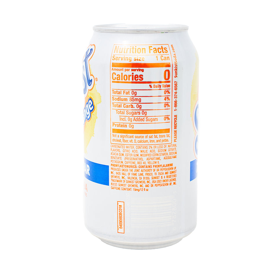 Sunkist Zero Sugar Orange Soda 355mL - 12 Pack  Nutrition Facts Ingredients