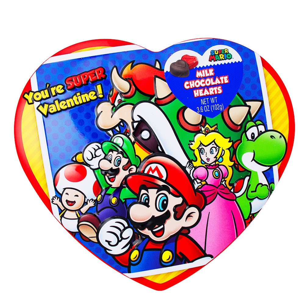 Super Mario Valentine's Heart Tin with Milk Chocolate 3.6oz - 6 Pack