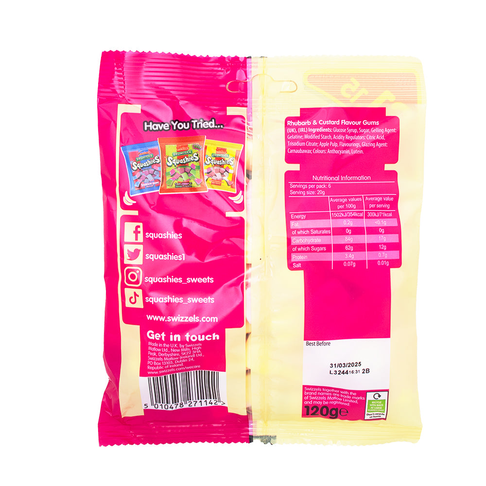 Swizzel's Squashies Drumstick Rhubarb & Custard (UK) 120g - 12 Pack Nutrition Facts Ingredients