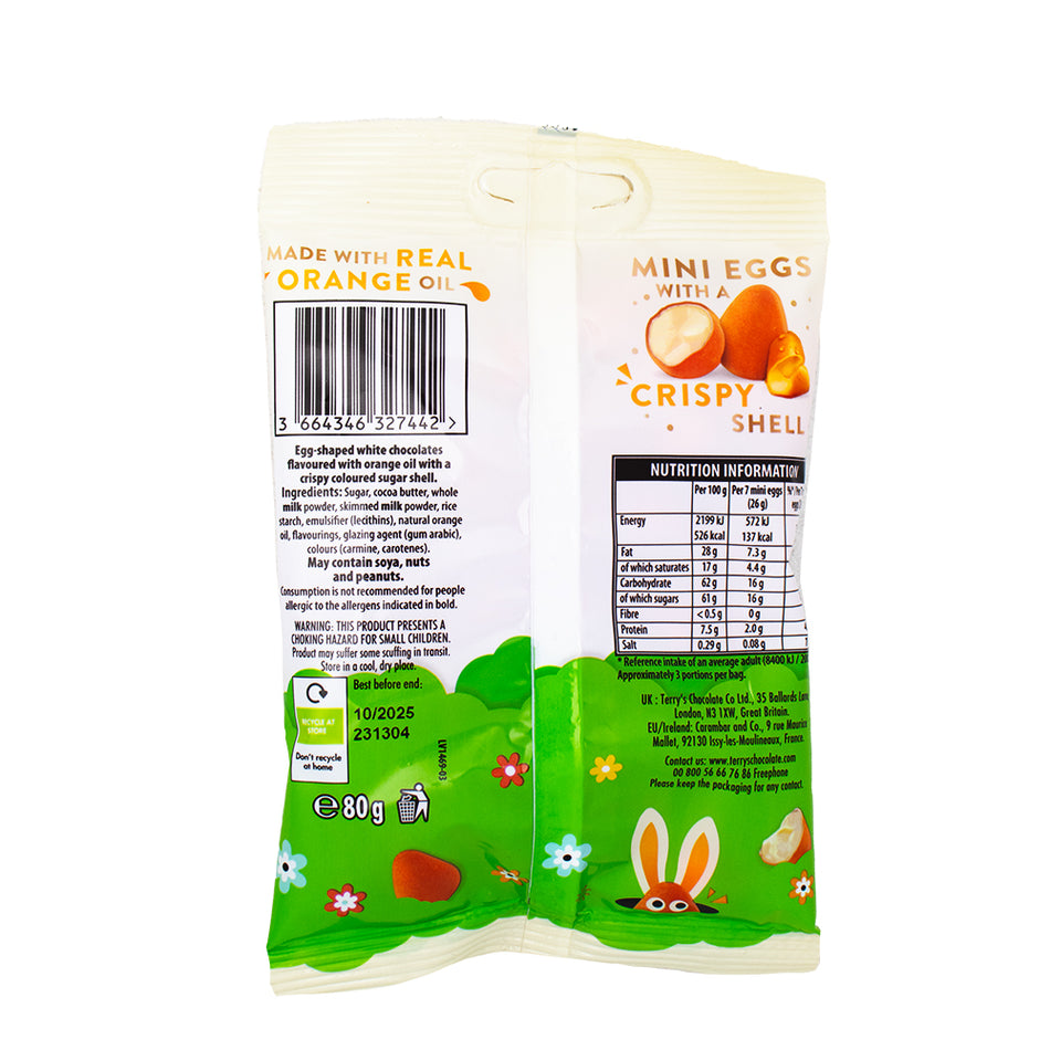 Terry's White Chocolate Orange Mini Eggs (UK)  80g - 12 Pack  Nutrition Facts Ingredients