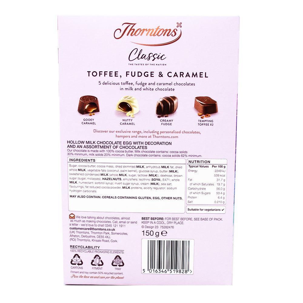 Thorntons Favourites Toffee, Fudge & Caramel Easter Egg (UK) 150g - 6 Pack  Nutrition Facts Ingredients
