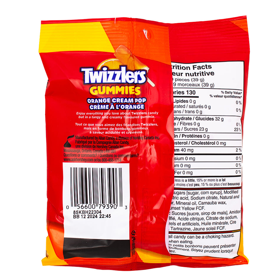 Twizzlers Gummies Orange Cream Pop 170g - 10 Pack Nutrition Facts Ingredients
