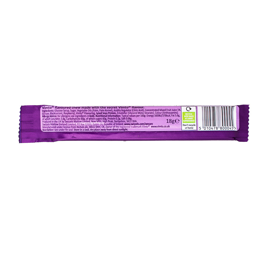 Swizzel's Vimto Chew Bar (UK) 18g - 60 Pack Nutrition Facts Ingredients