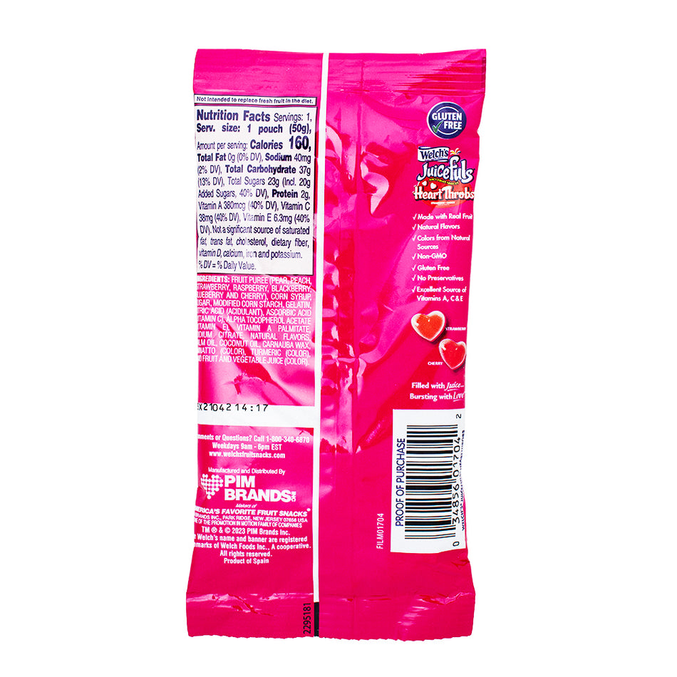 Welch's Juicefuls Heart Throbs - 1.75oz - 12 Pack Nutrition Facts Ingredients