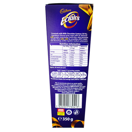 Cadbury Eclairs Classic Carton 350g - 6 Pack facts ingredients
