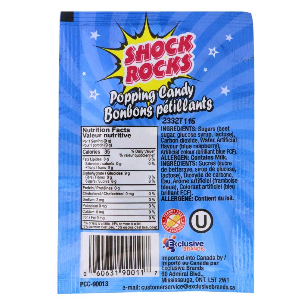 Shock Rocks Popping Candy Blue Raspberry 9g - 24 Pack Ingredients Nutrition facts