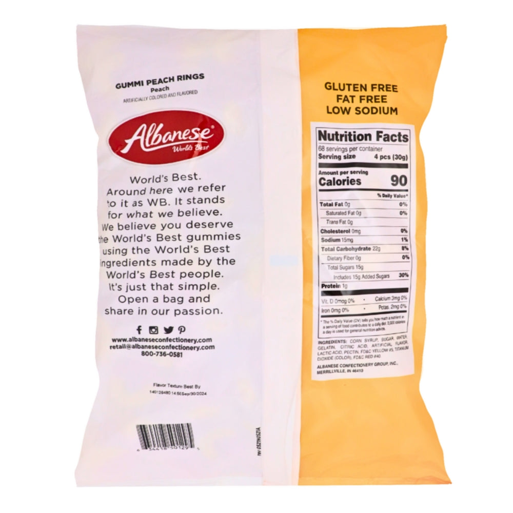 Albanese Gummi Peach Rings - 1 Bag Nutrition Facts Ingredients