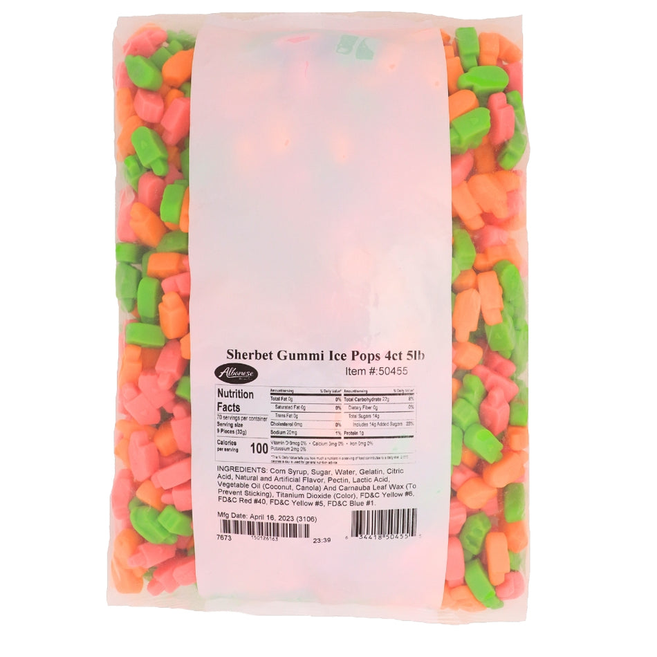 Albanese Gummi Sherbet Ice Pops 5lbs - 1 Pack Nutrition Facts Ingredients - Albanese Gummy - Albanese Candy - Gummies -Gummy Candy - Bulk Candy - Candy Store
