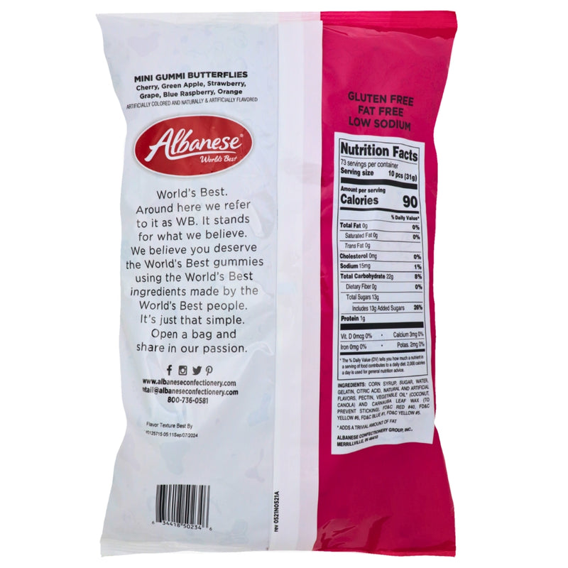 Albanese Mini Butterflies Gummi Candy - 1 Bag Nutrition Facts - Ingredients - Bulk Candy
