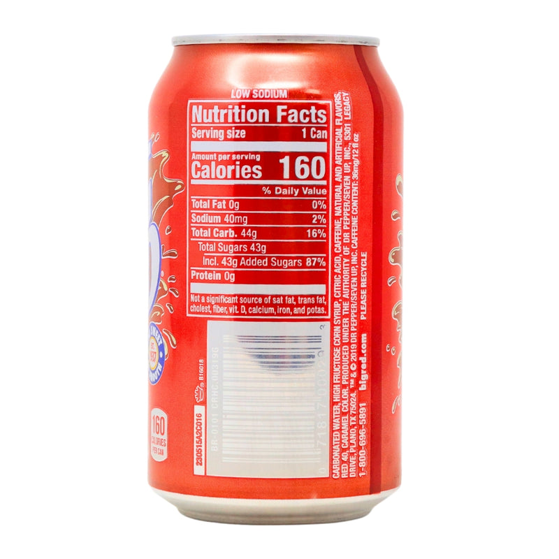 Big Red Cola - 12 Pack Nutrition Facts -Ingredients- Soda Pop