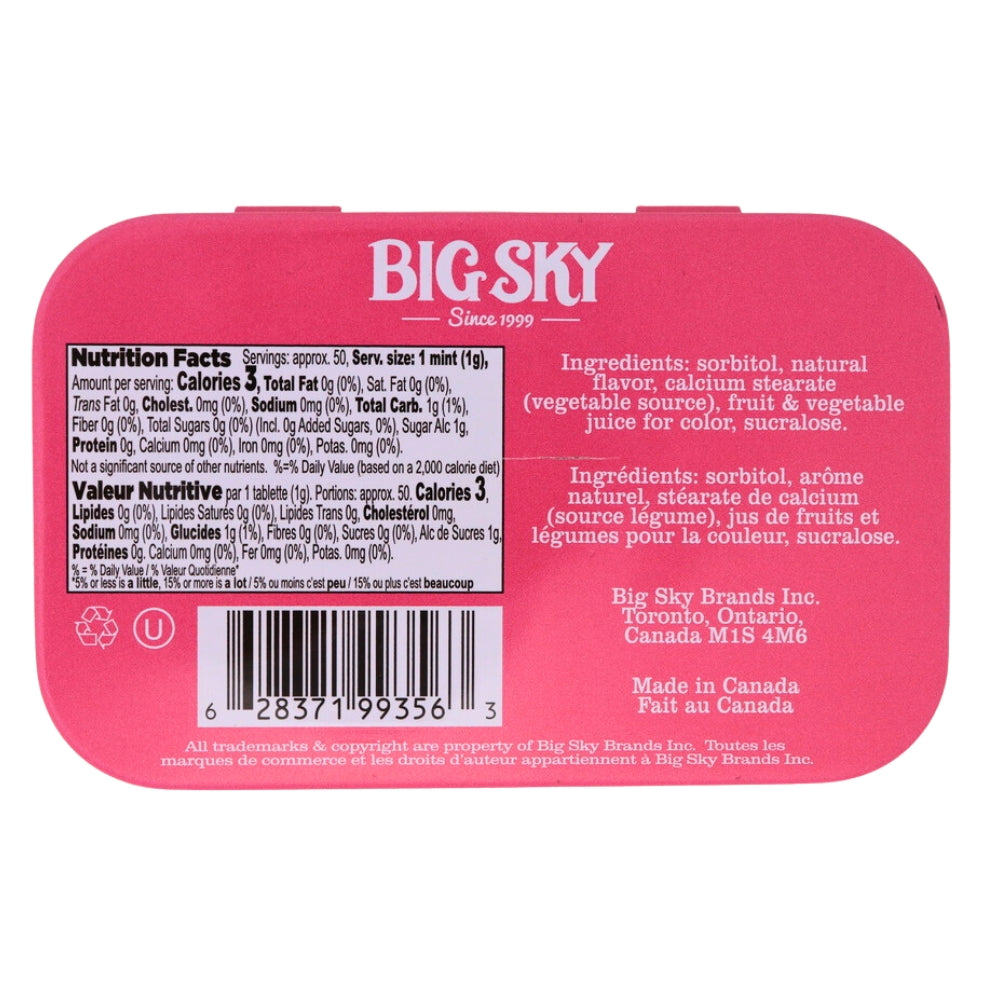 Big Sky Mints Bubble Gum - 50g - 6 Pack Nutrition Facts Ingredients - Bubble Gum - Candy Store - Mints - Mint Candy