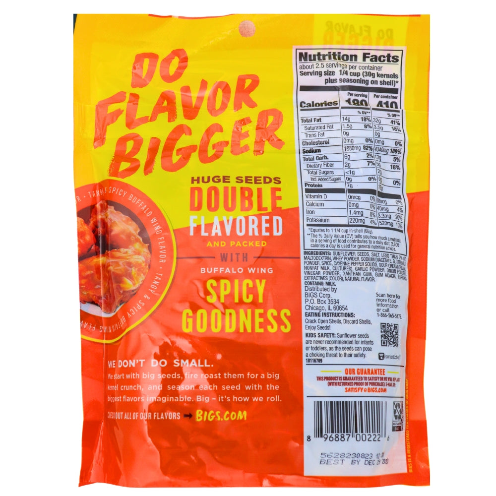 BIGS Buffalo Wings Sunflower Seeds 5.35oz - 12 Pack Nutrition Facts Ingredients