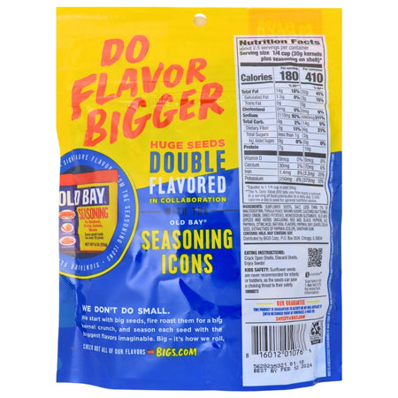 Bigs Old Bay Seasoned Sunflower Seeds - 12 Pack Nutrition Facts Ingredients