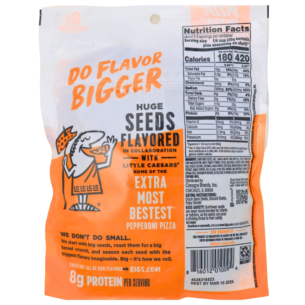 Bigs Sunflower Seeds Little Ceasars Pizza 5.35oz - 12 Pack Nutrition Facts Ingredients