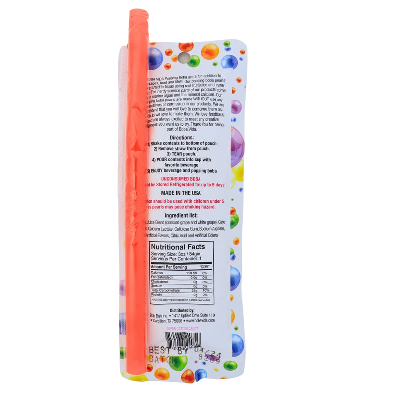 Boba Vida Cotton Candy 3oz - 10 Pack Nutrition Facts Ingredients