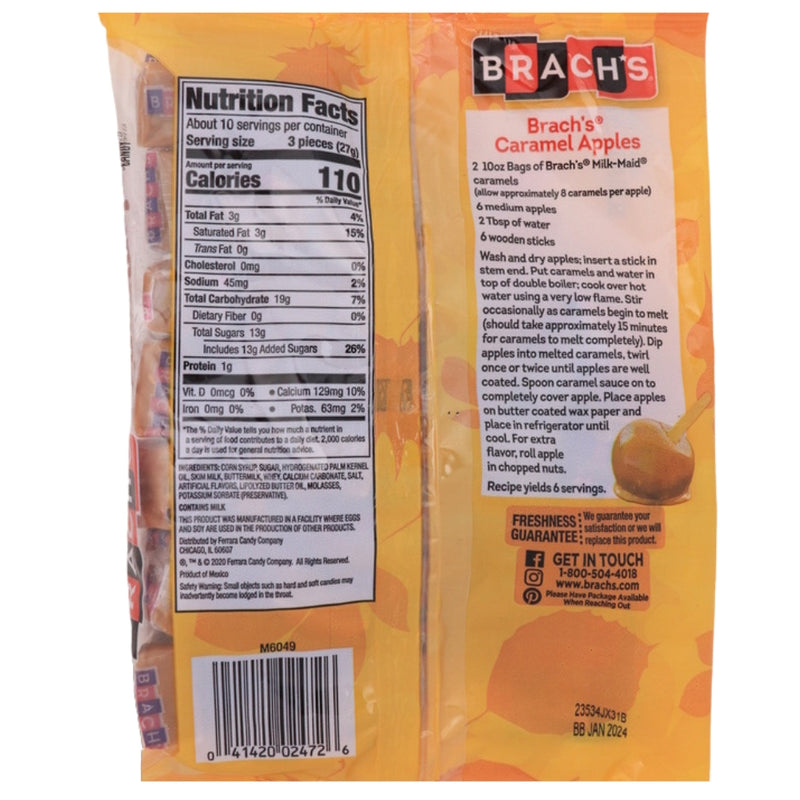 Brachs Milk Maid Caramels 10oz - 24 Pack Nutrition Facts Ingredients
