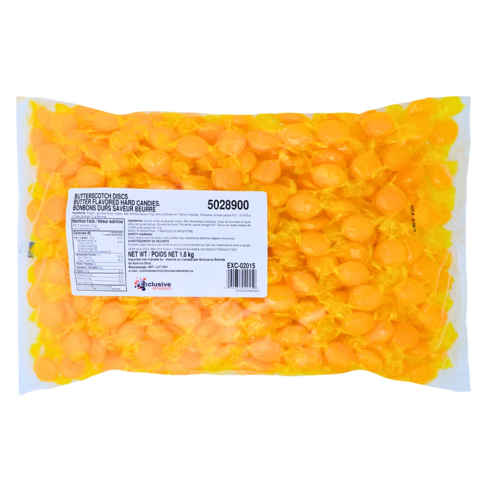 Butterscotch Discs Hard Candy 1.8kg - 1 Bag Nutrition Facts - Ingredients-Bulk Candy