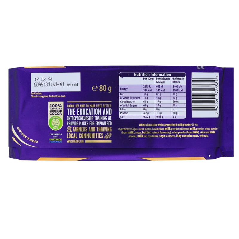 Cadbury Caramilk UK 80g- Pack Nutrition Facts Ingredients