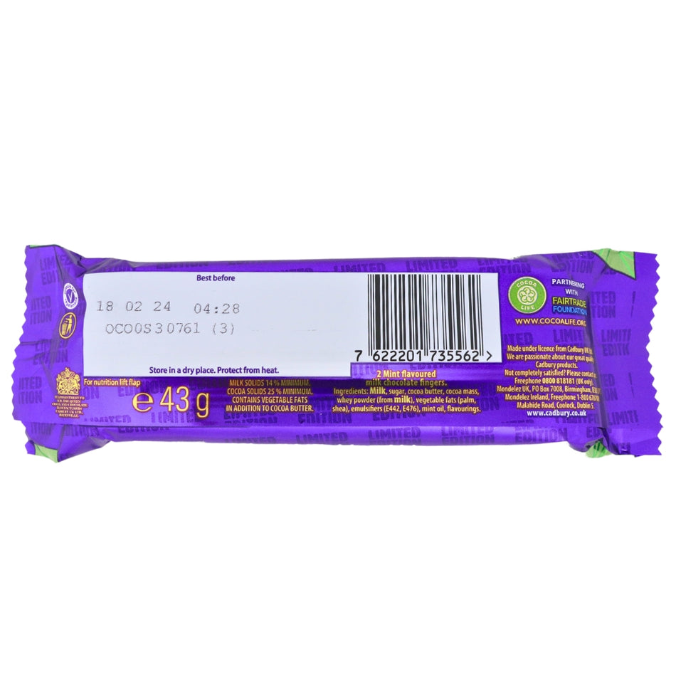 Cadbury Twirl Mint 43g- Pack Nutrition Facts Ingredients