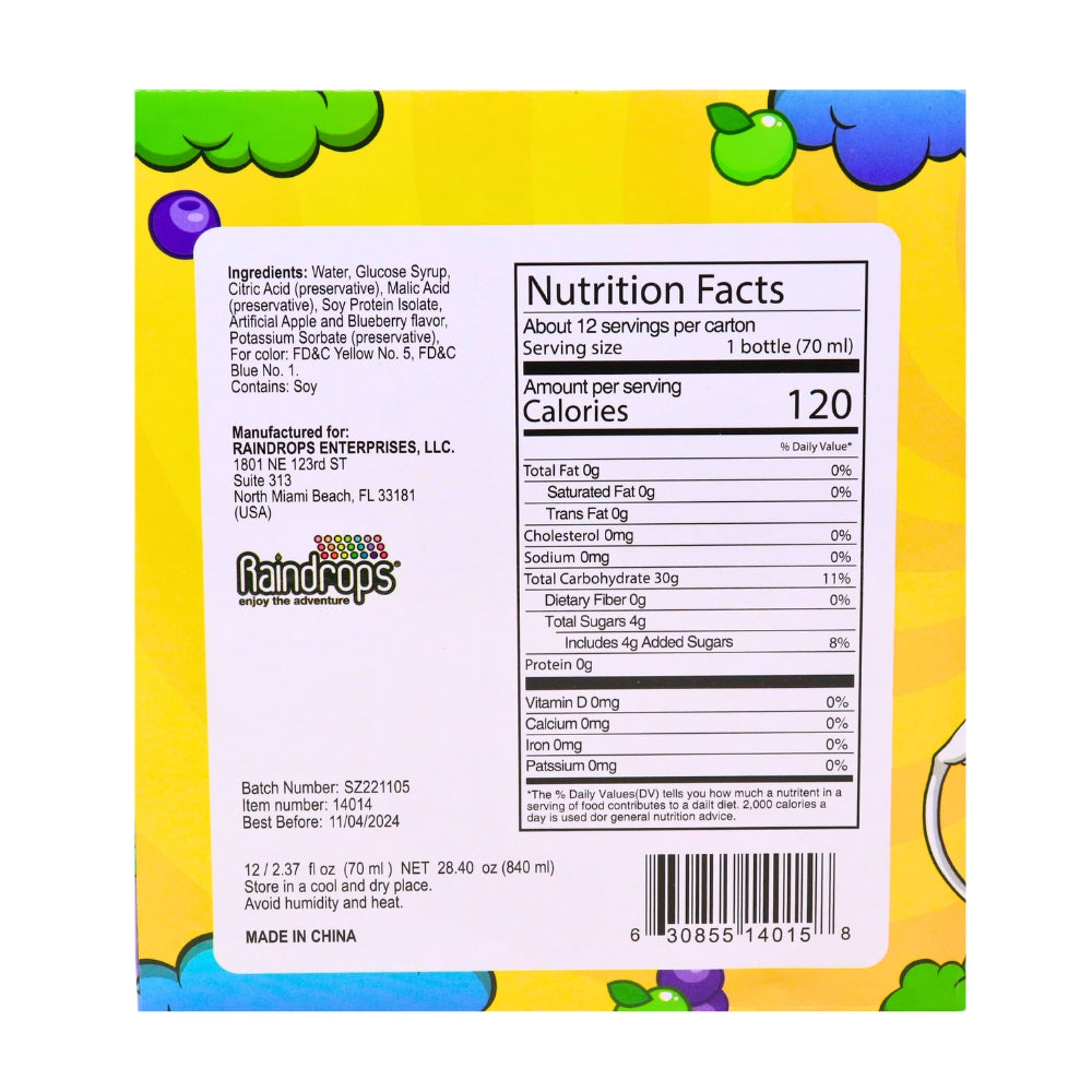 Raindrops Cady Foam 2.37oz - 12 Pack  Nutrition Facts Ingredients - Sour Candy - Candy Store - Candy Foam