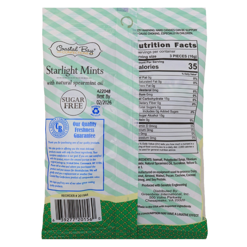 Coastal Bay Sugar Free Starlight Mints 3oz - 24 Pack Nutrition Facts Ingredients