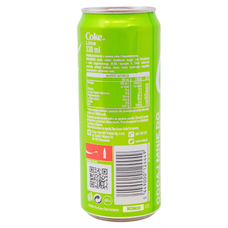 Coca Cola Lime 330mL- 24 Pack Nutrition Facts Ingredients