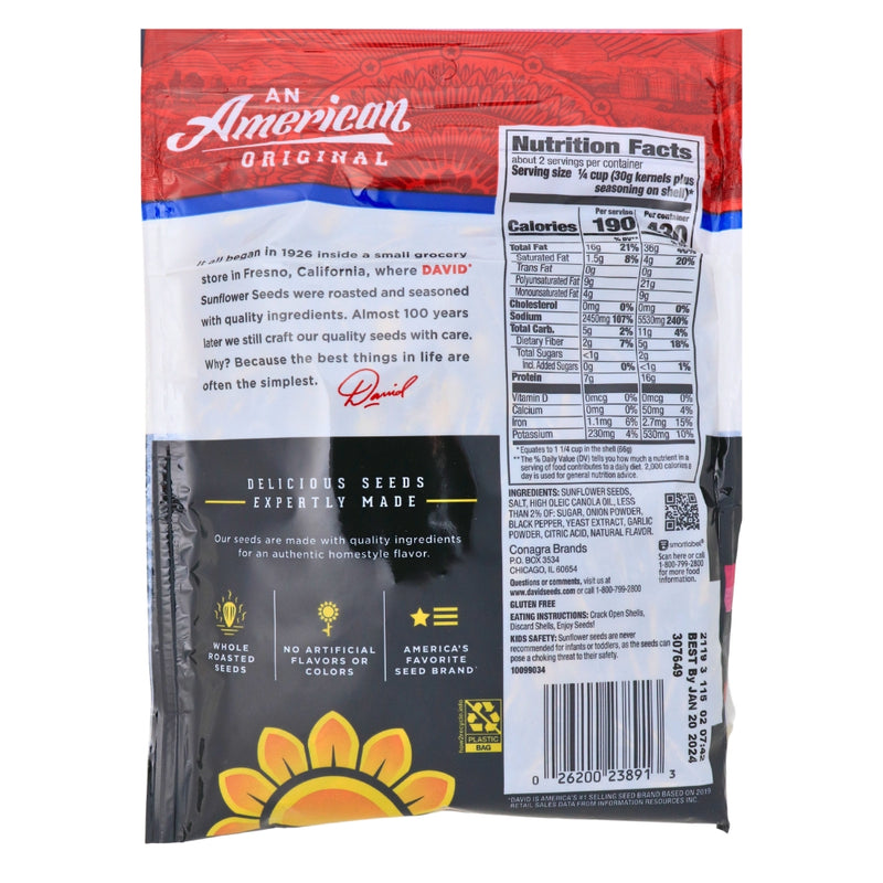 David Cracked Pepper Jumbo Sunflower Seeds - 12 Pack Nutrition Facts Ingredients