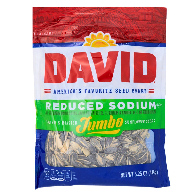 DAVID Reduced Sodium Jumbo Sunflower Seeds 5.25oz - 12 Pack