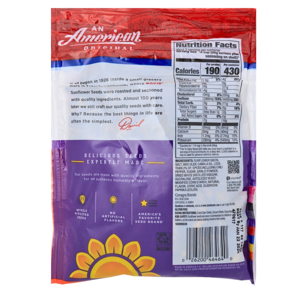 David Sweet & Spicy Jumbo Sunflower Seeds - 12 Pack Nutrition Facts Ingredients