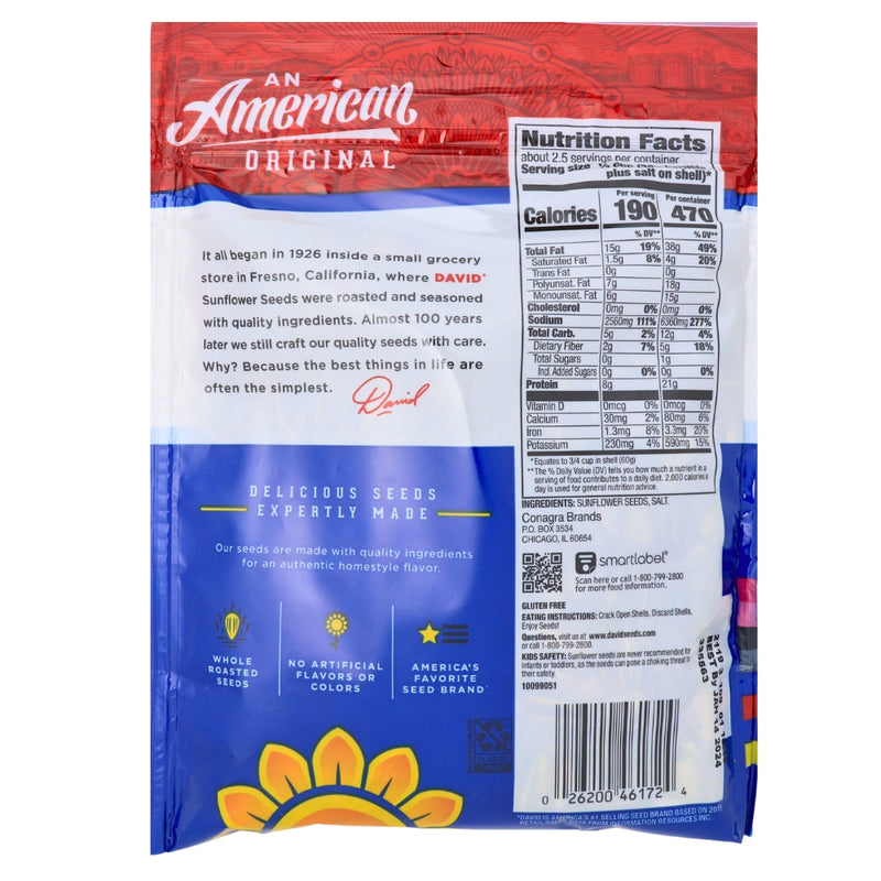 David Original Sunflower Seeds - 12 Pack Nutrition Facts Ingredients