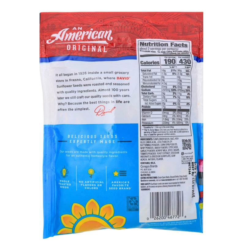 David Ranch Jumbo Sunflower Seeds - 12 Pack Nutrition Facts Ingredients