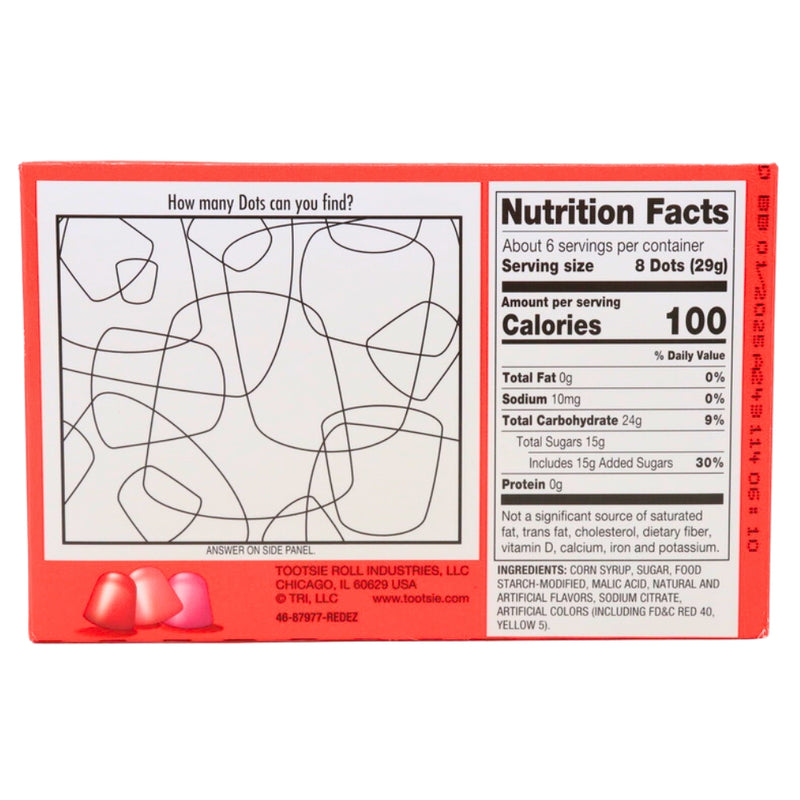 Dots Reds - 12 Pack Nutrition Facts Ingredients