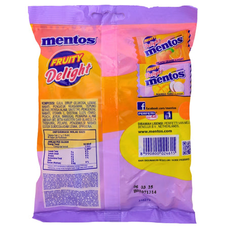 Mentos Fruit Delight Peach/Orange & Mango/Taro (Indonesia) 121.5g - 20 Pack Nutrition Facts Ingredients