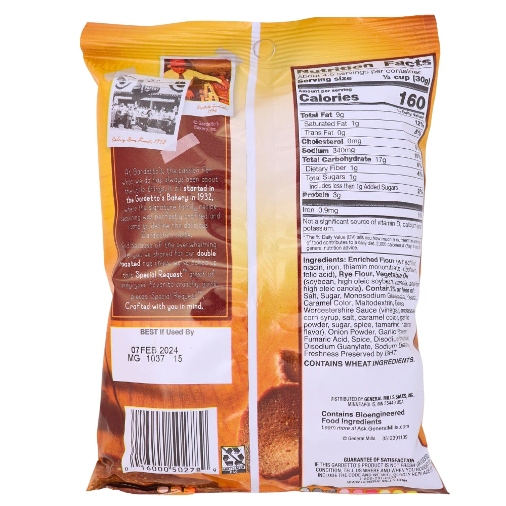 Gardettos Roasted Garlic 4.75oz - 7 Pack Nutrition Facts Ingredients - Gardettos - Gardetto's Garlic Rye Chips - Snack - Candy Store