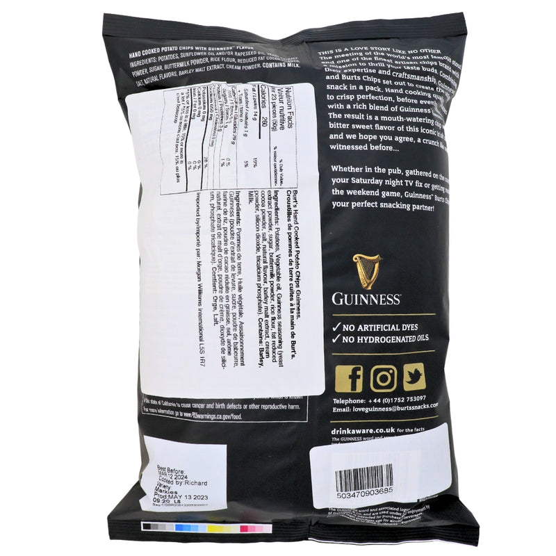 Guinness Rich Chilli Crisps UK 150g- 10 Pack Nutrition Facts Ingredients