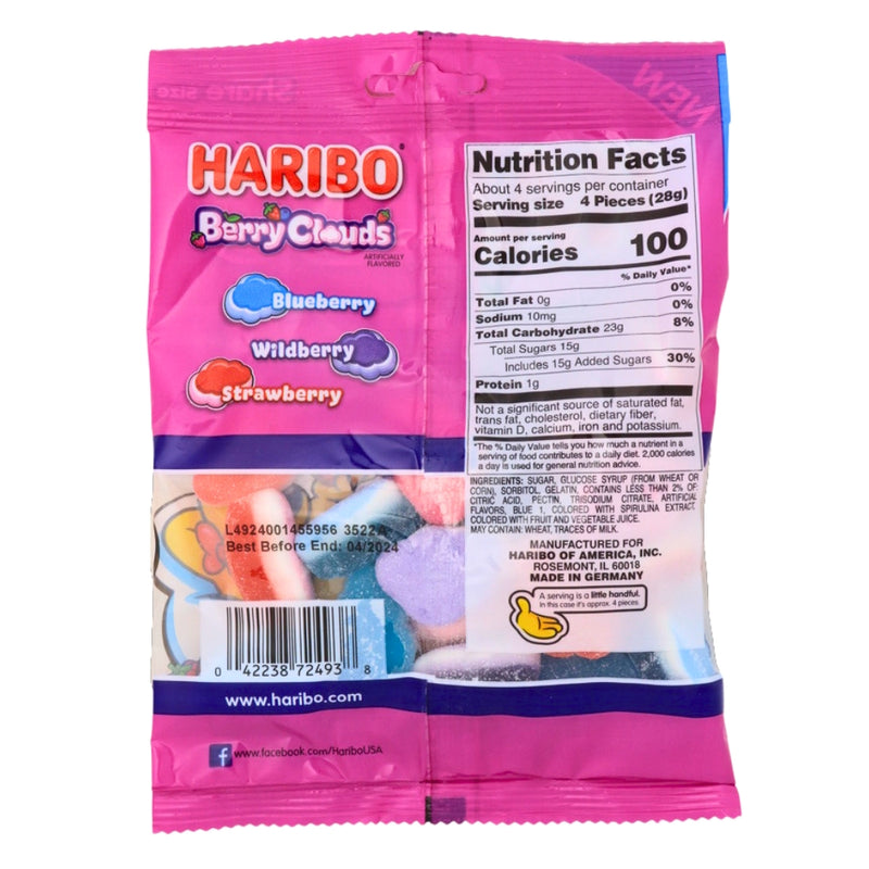 Haribo Berry Clouds 4.1oz - 12 Pack Nutrition Facts - Ingredients 