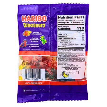Haribo Dinosaurs Gummi Candy - 12 Pack Nutrition Facts - Ingredients
