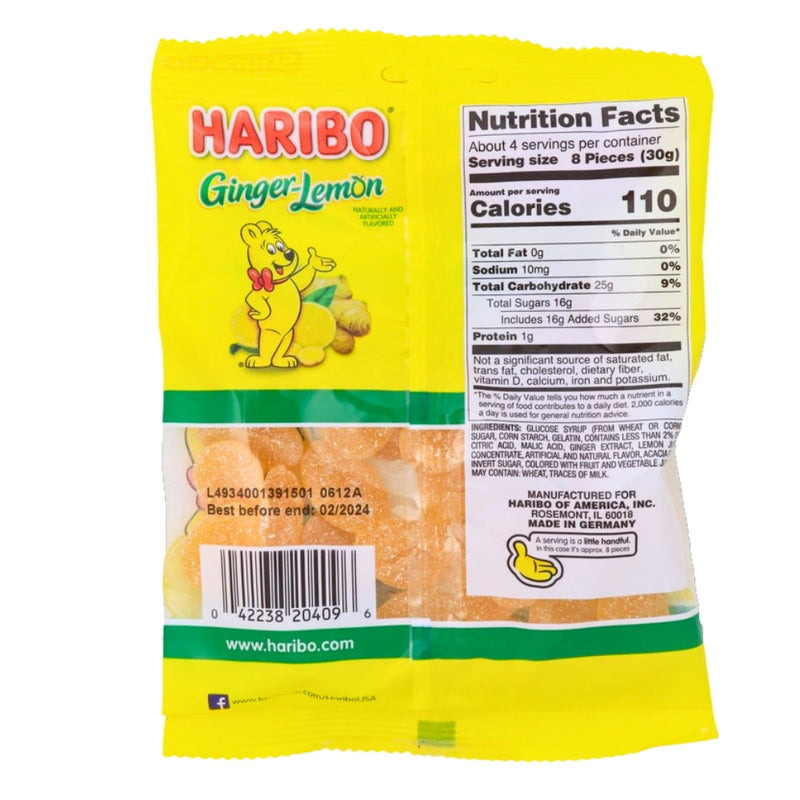 Haribo Ginger Lemon Gummi Candy - 12 Pack Nutrition Facts - Ingredients 