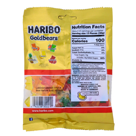 Haribo Gold Bears Gummi Candy - 12 Pack Nutrition Facts - Ingredients