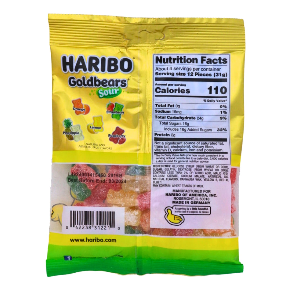 Haribo Gold Bears Sour Gummi Candy - 12 Pack Nutrition Facts - Ingredients