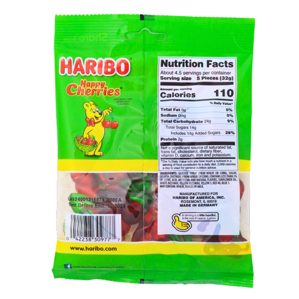 Haribo Happy Cherries Gummi Candy - 12 Pack Nutrition Facts - Ingredients